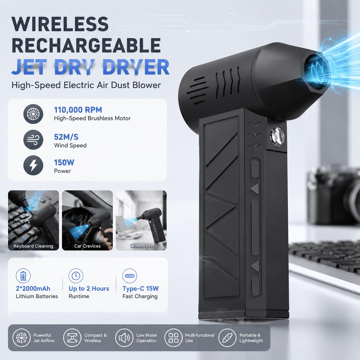 Office Tech Essentials - Souffleur d'air électrique 110000 tr/min, 3
